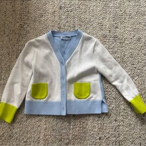 Jacadi White and Light Blue Cardigan with Lime Green Accents